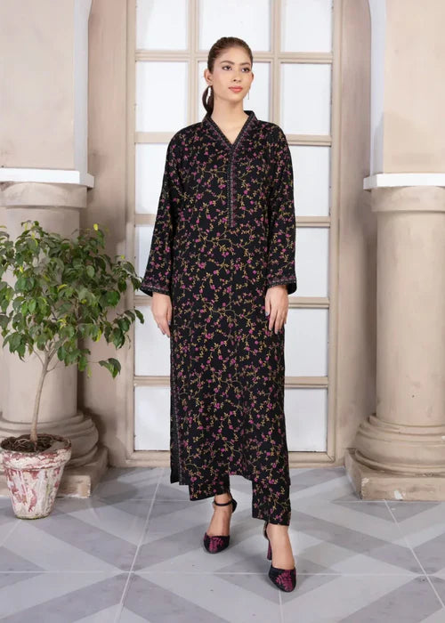 Black Rose Printed Stitched 2pc with Embroidered borders all over