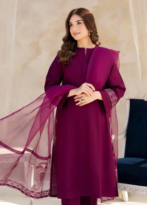 Falsiana 3pc Stitched Suit with Embroidered Dupatta for Women