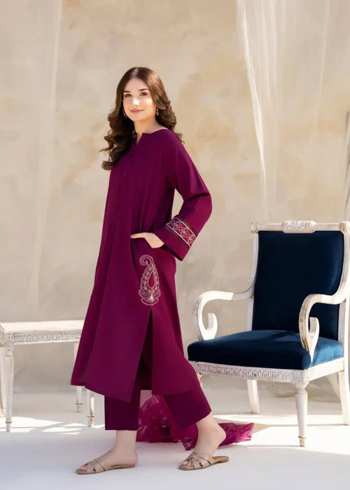 Falsiana 3pc Stitched Suit with Embroidered Dupatta for Women