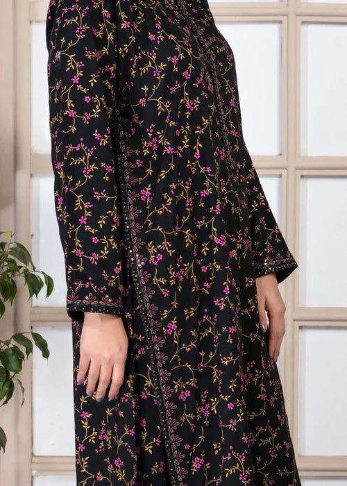 Black Rose Printed Stitched 2pc with Embroidered borders all over