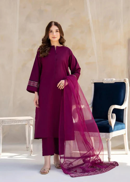 Falsiana 3pc Stitched Suit with Embroidered Dupatta for Women