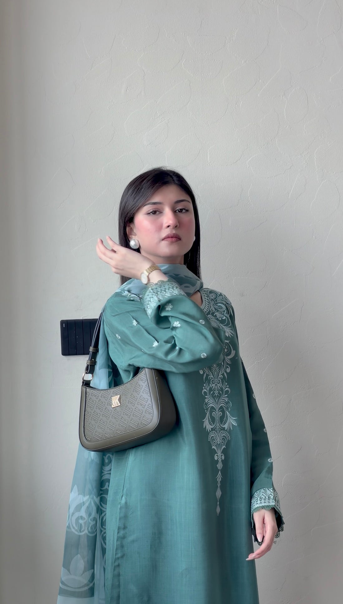 3 Piece - Pine Green Embroidered Dress