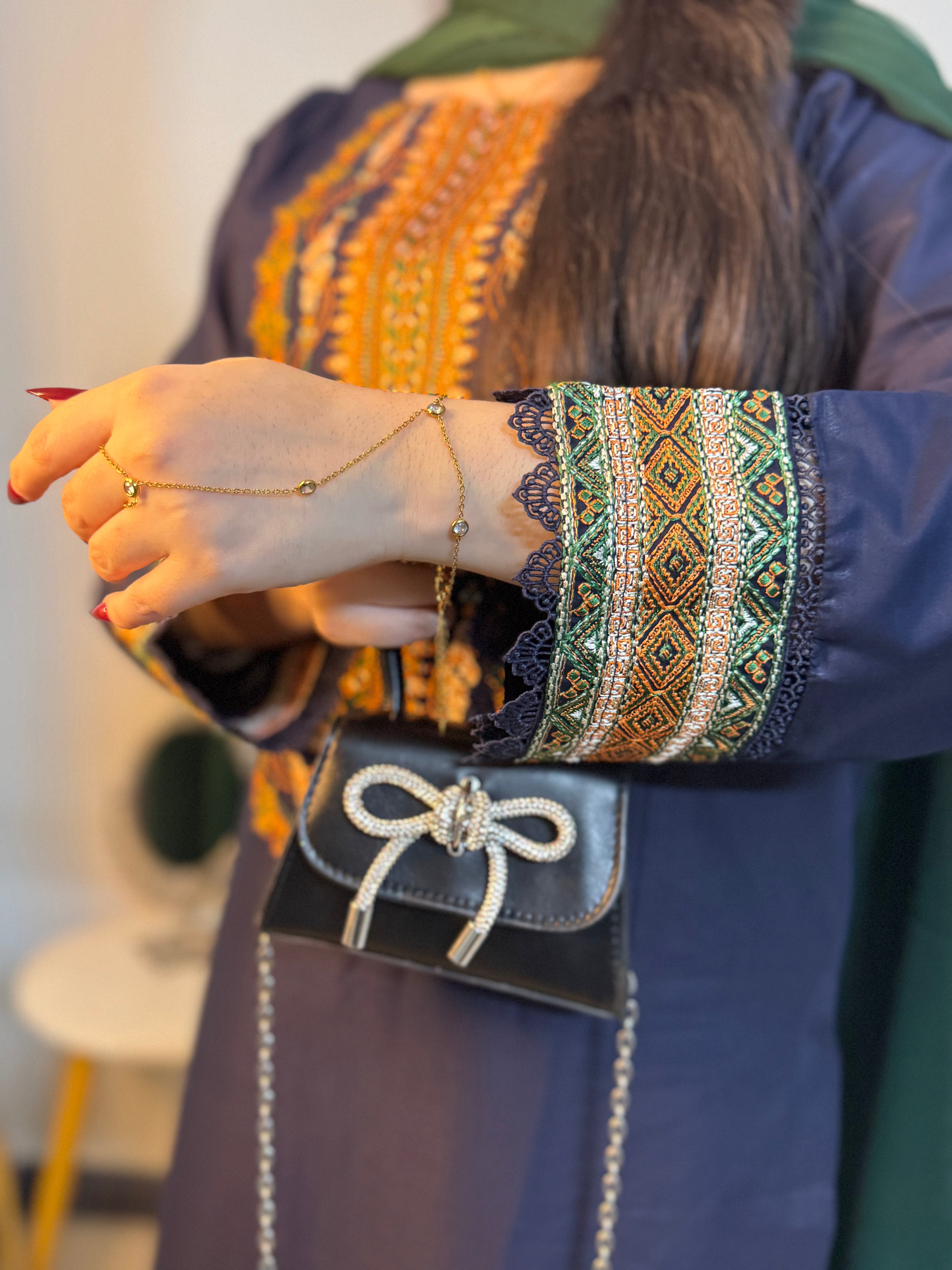 3 Piece -Royal Blue Embroidered Dress