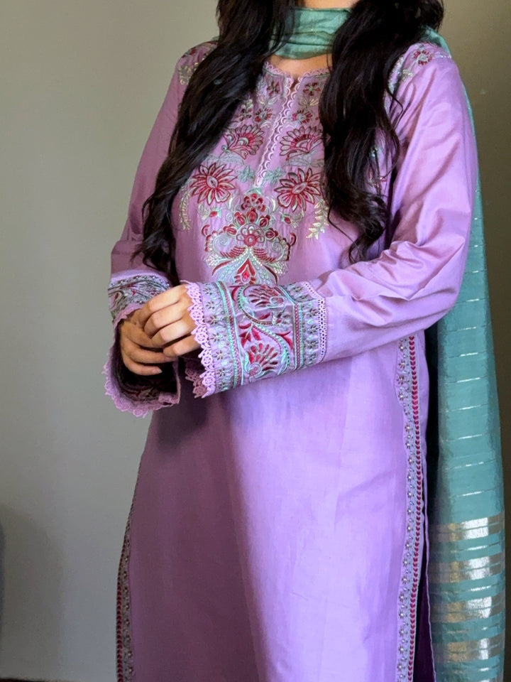3 Piece - Lilac Embroidered Dress