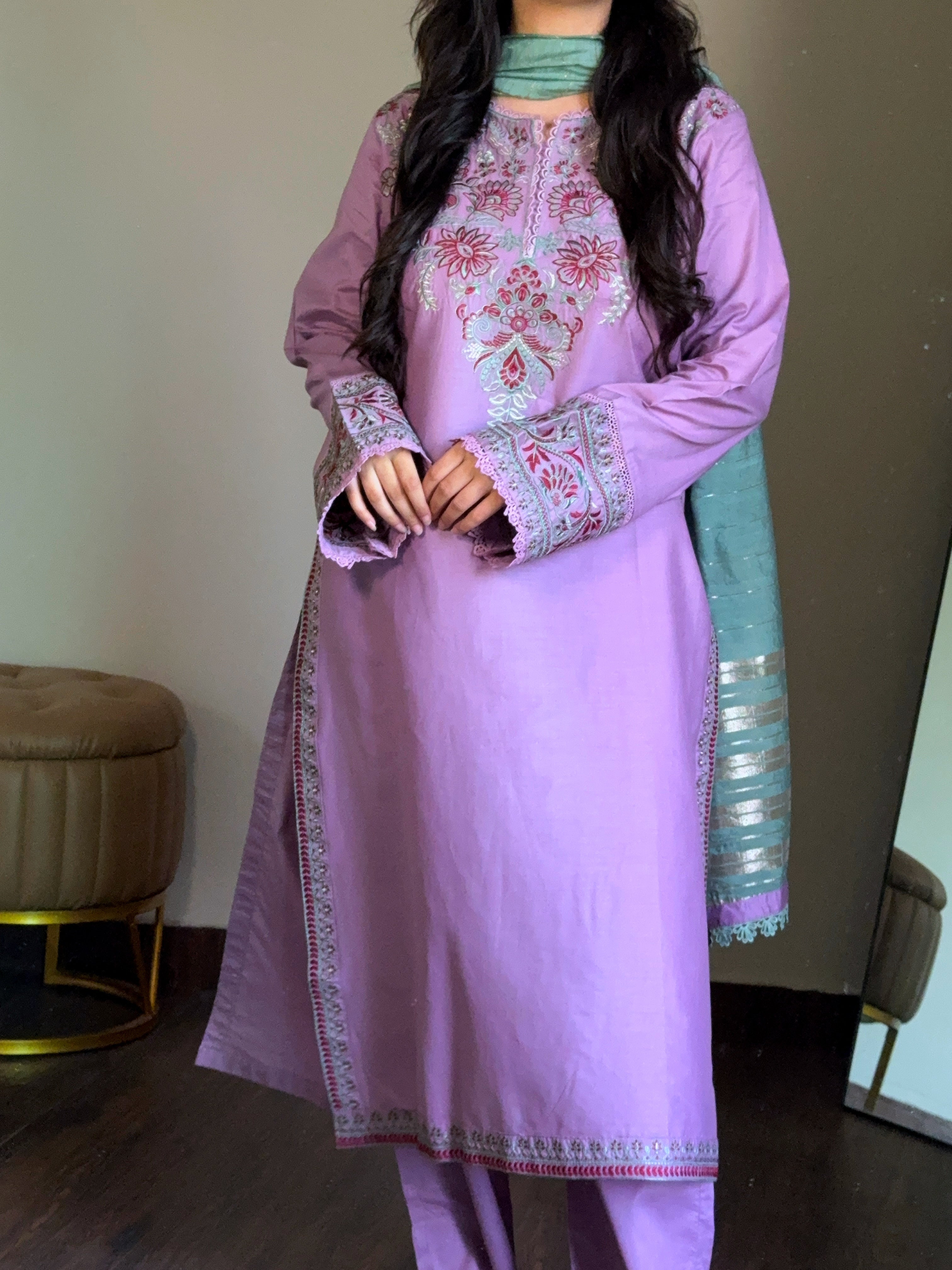 3 Piece - Lilac Embroidered Dress