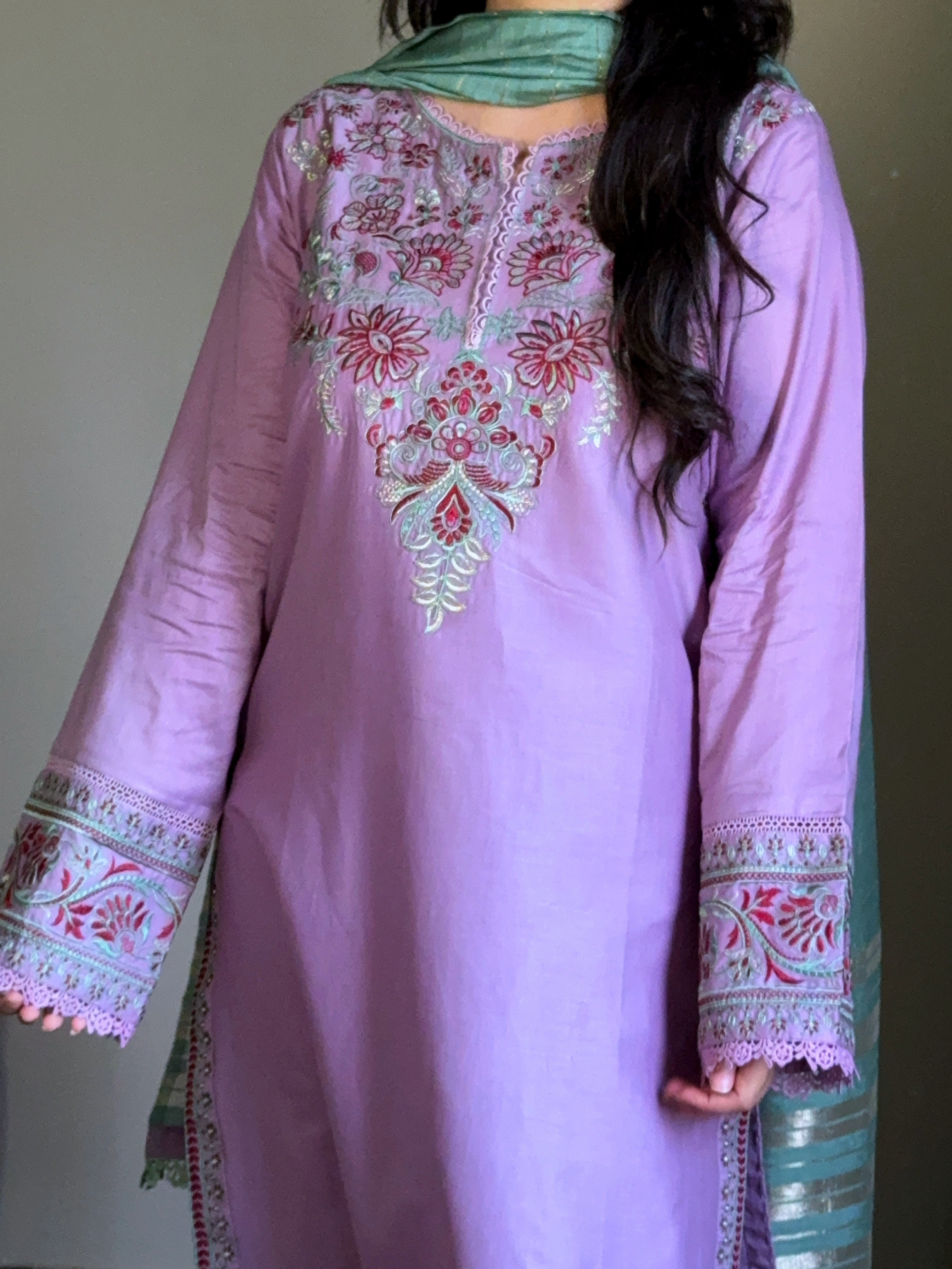 3 Piece - Lilac Embroidered Dress