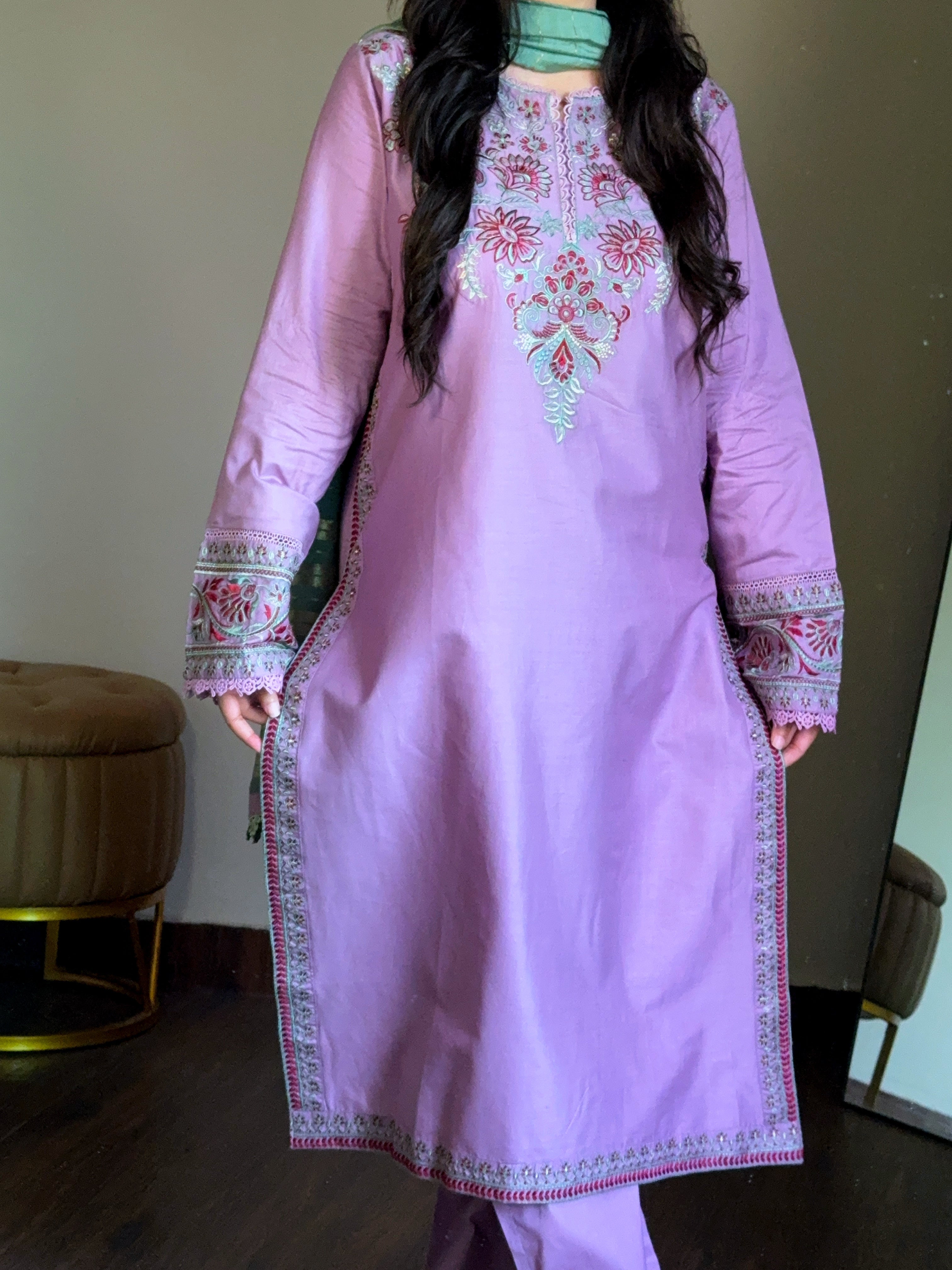 3 Piece - Lilac Embroidered Dress