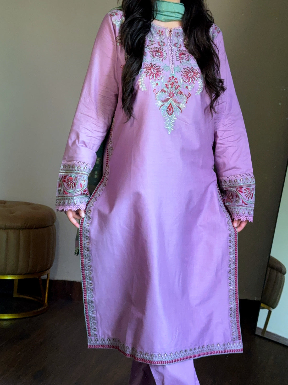 3 Piece - Lilac Embroidered Dress