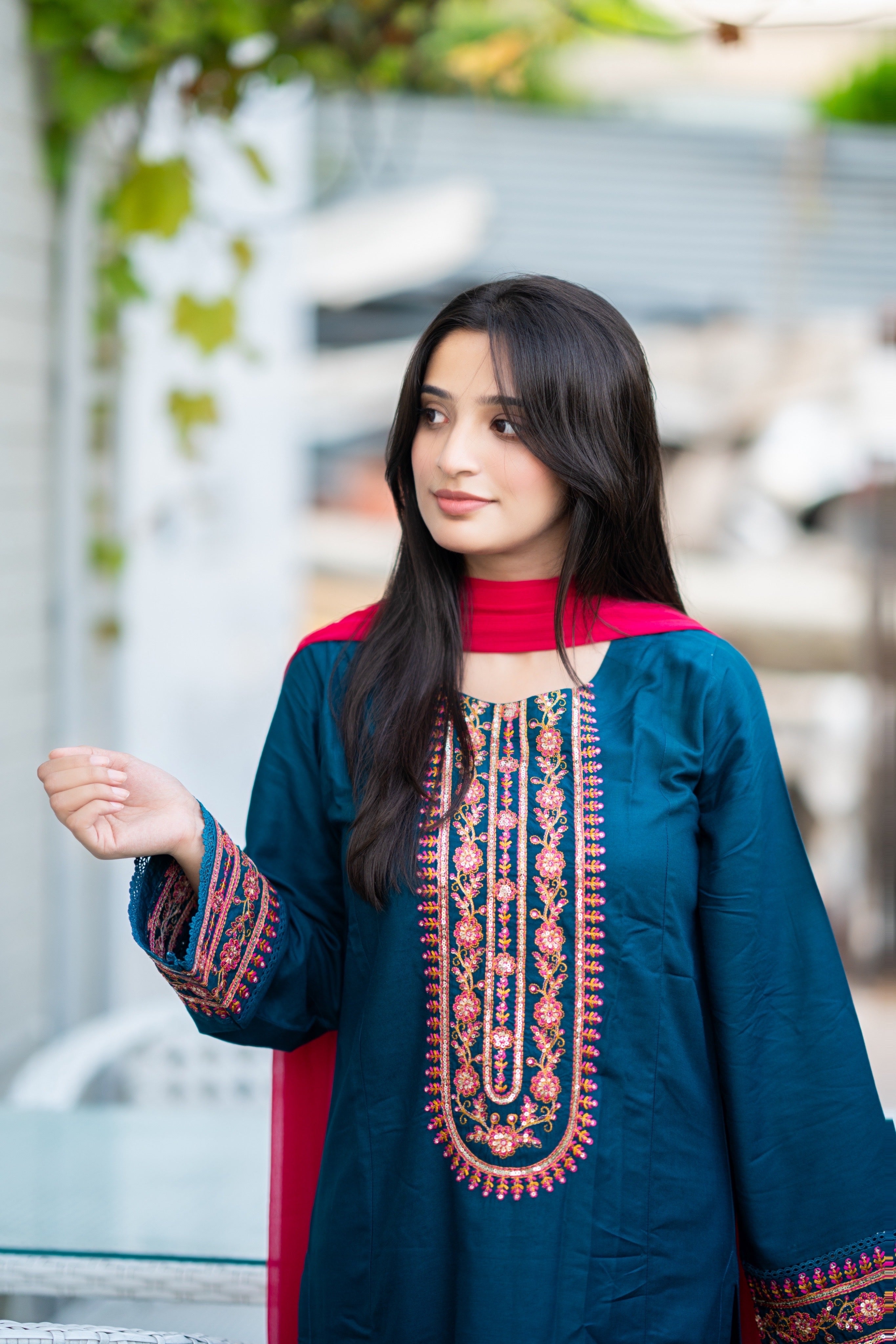 3 Piece - Zinc Blue Embroidered Dress