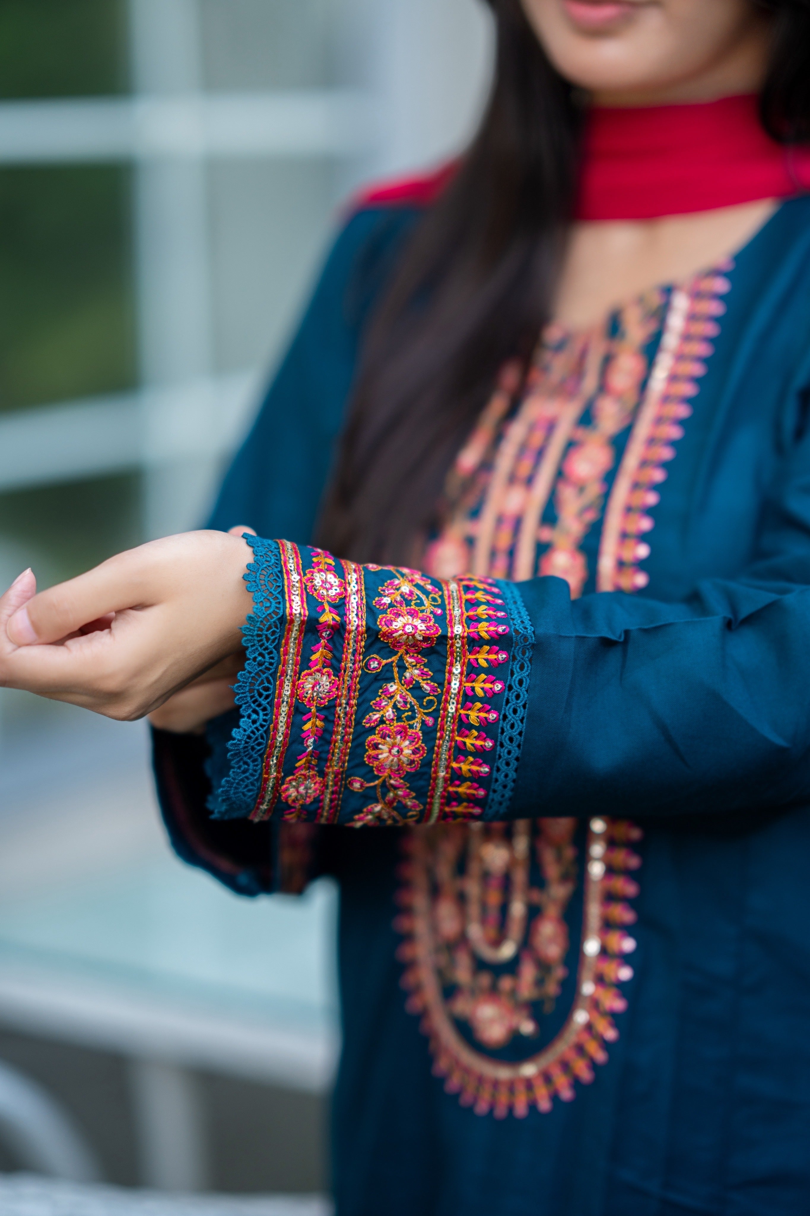 3 Piece - Zinc Blue Embroidered Dress