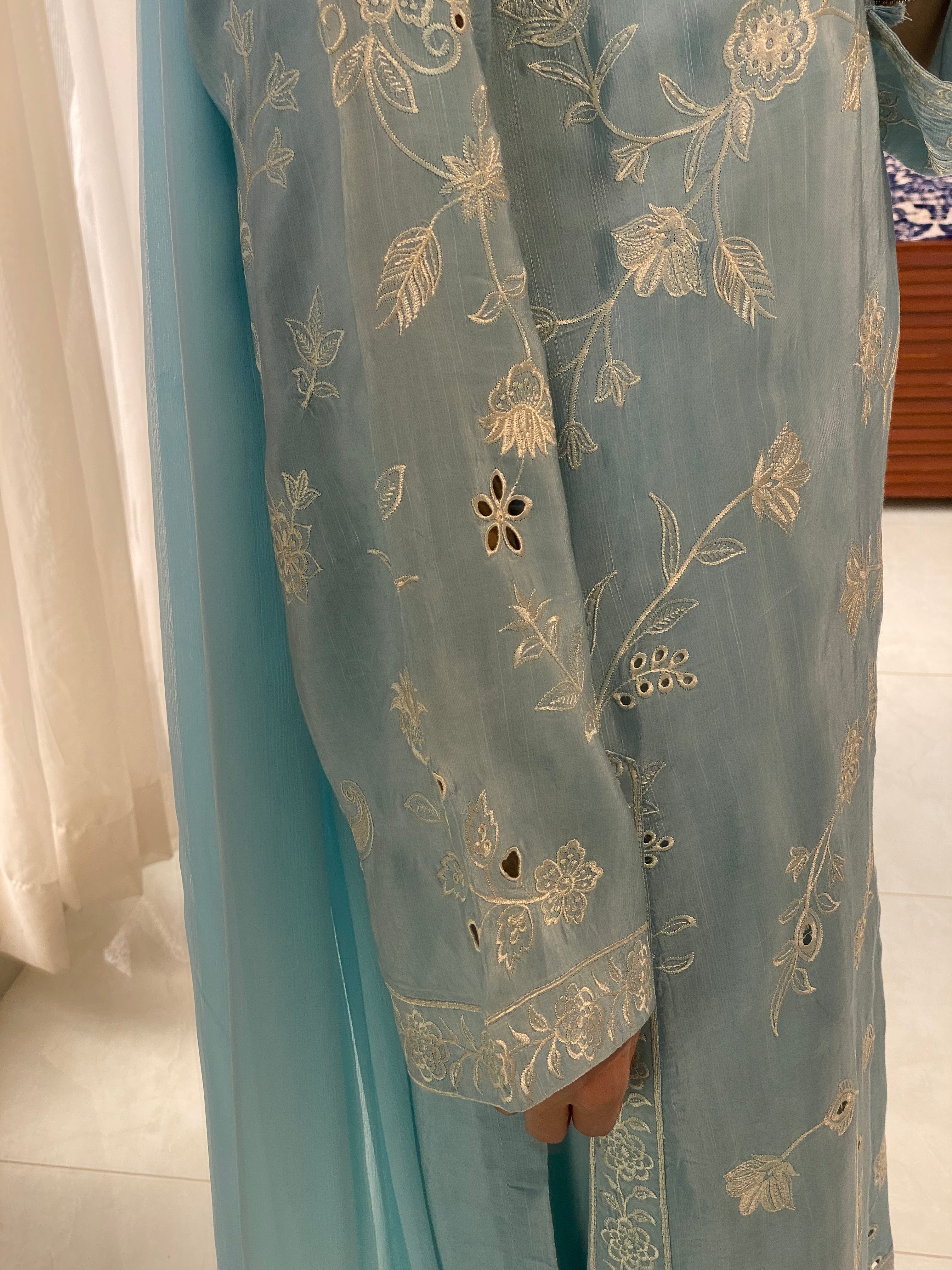 3 Piece - Ice Blue Embroidered Dress