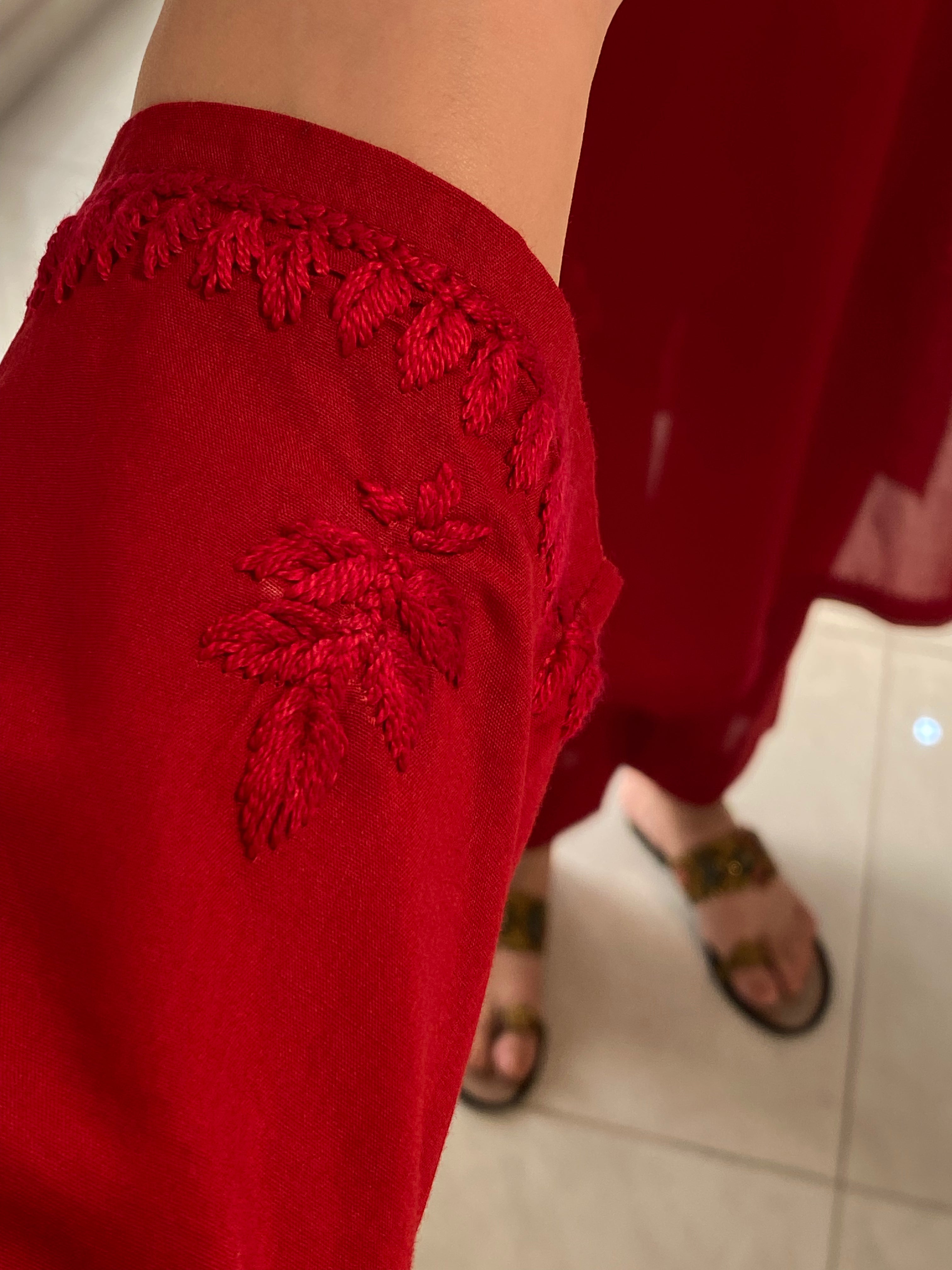 3 Piece -Rose Red Embroidered Dress