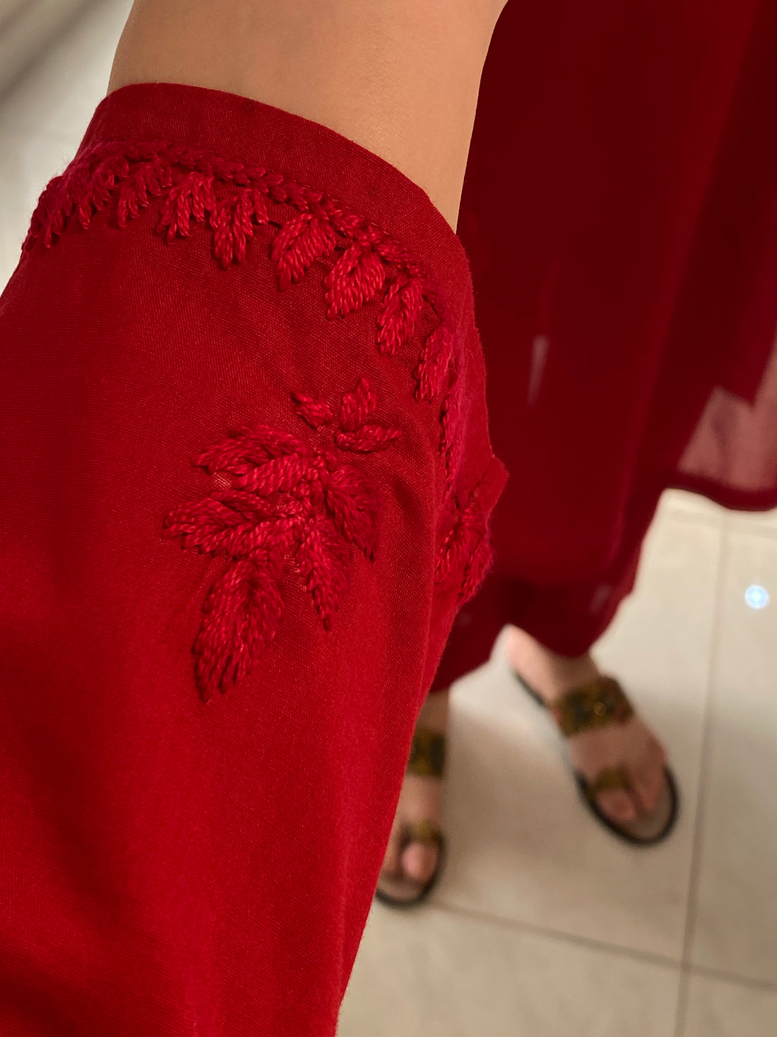 3 Piece -Rose Red Embroidered Dress