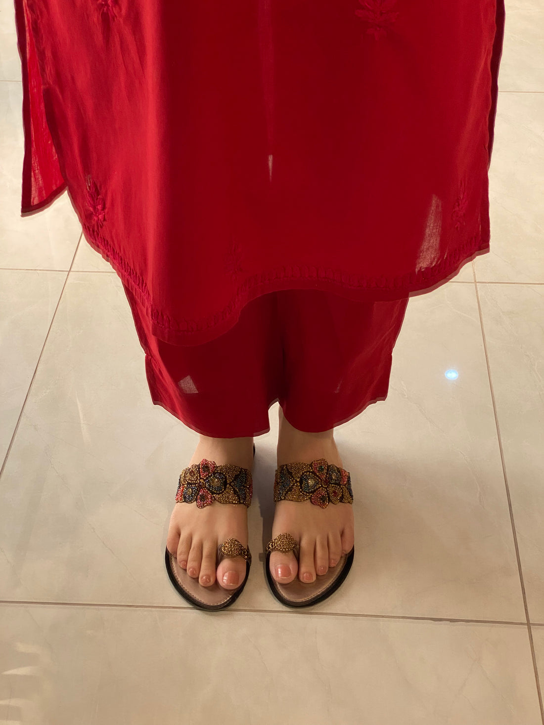 3 Piece -Rose Red Embroidered Dress