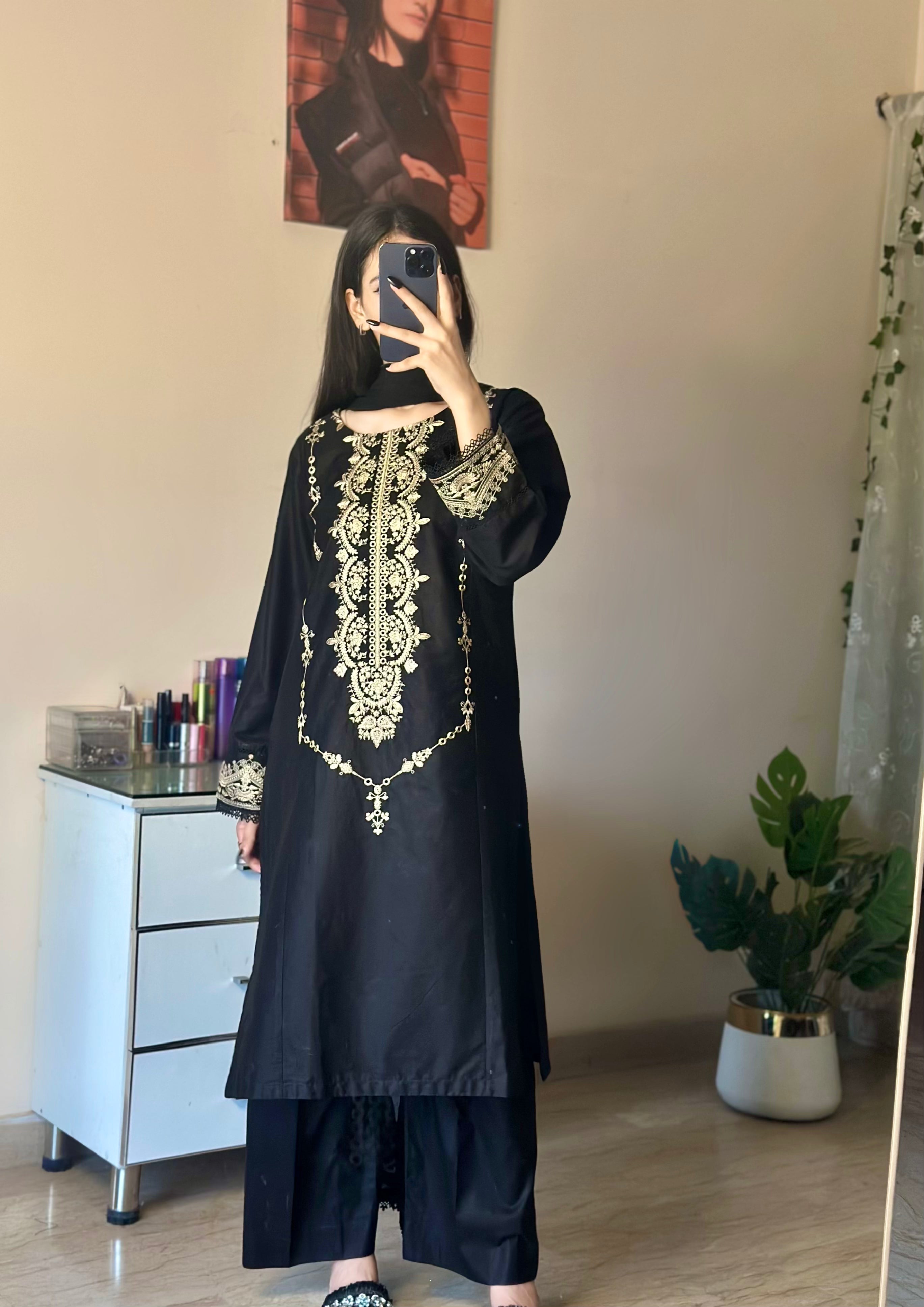 3 Piece - Black Embroidered Dress