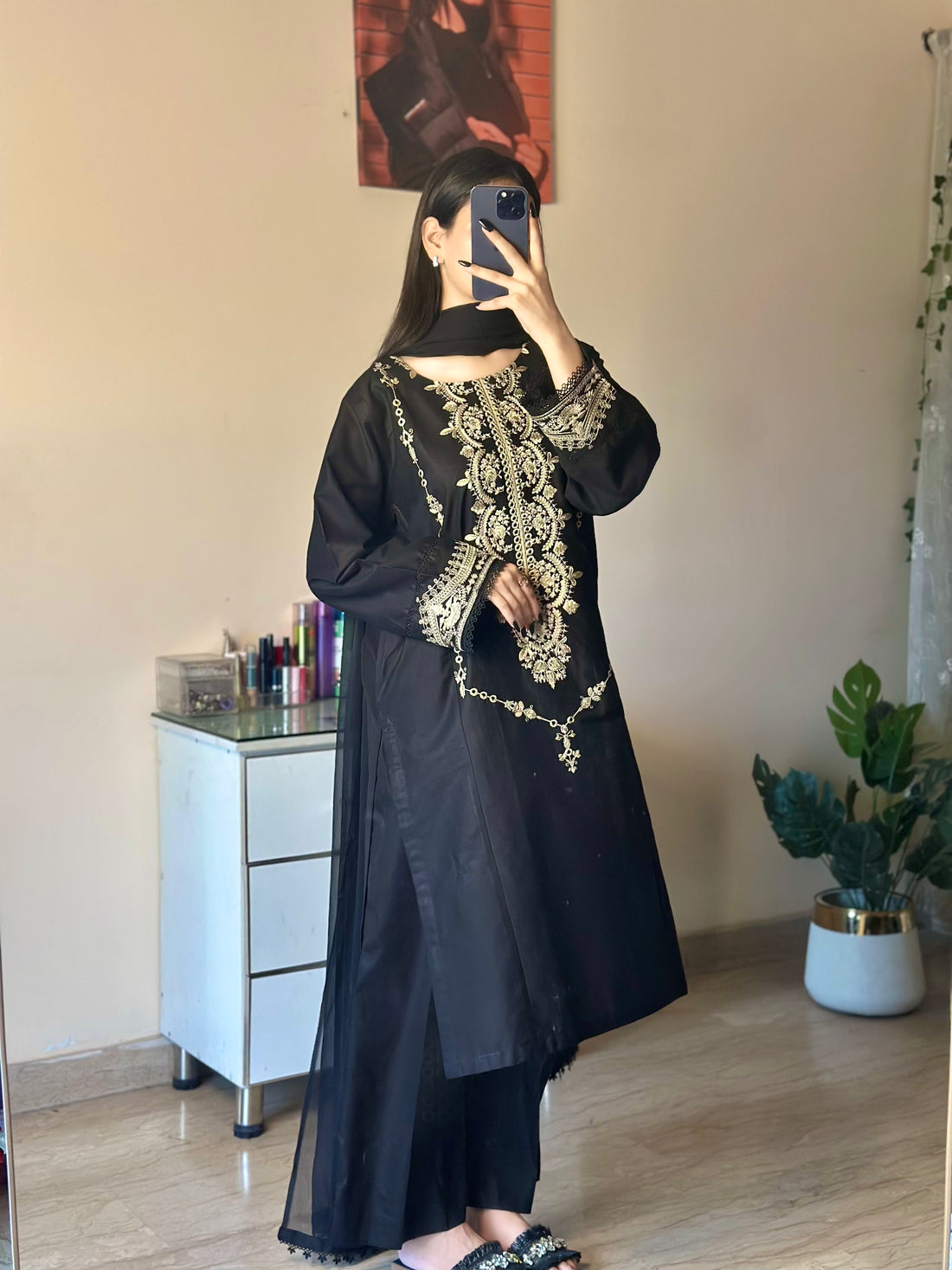 3 Piece - Black Embroidered Dress
