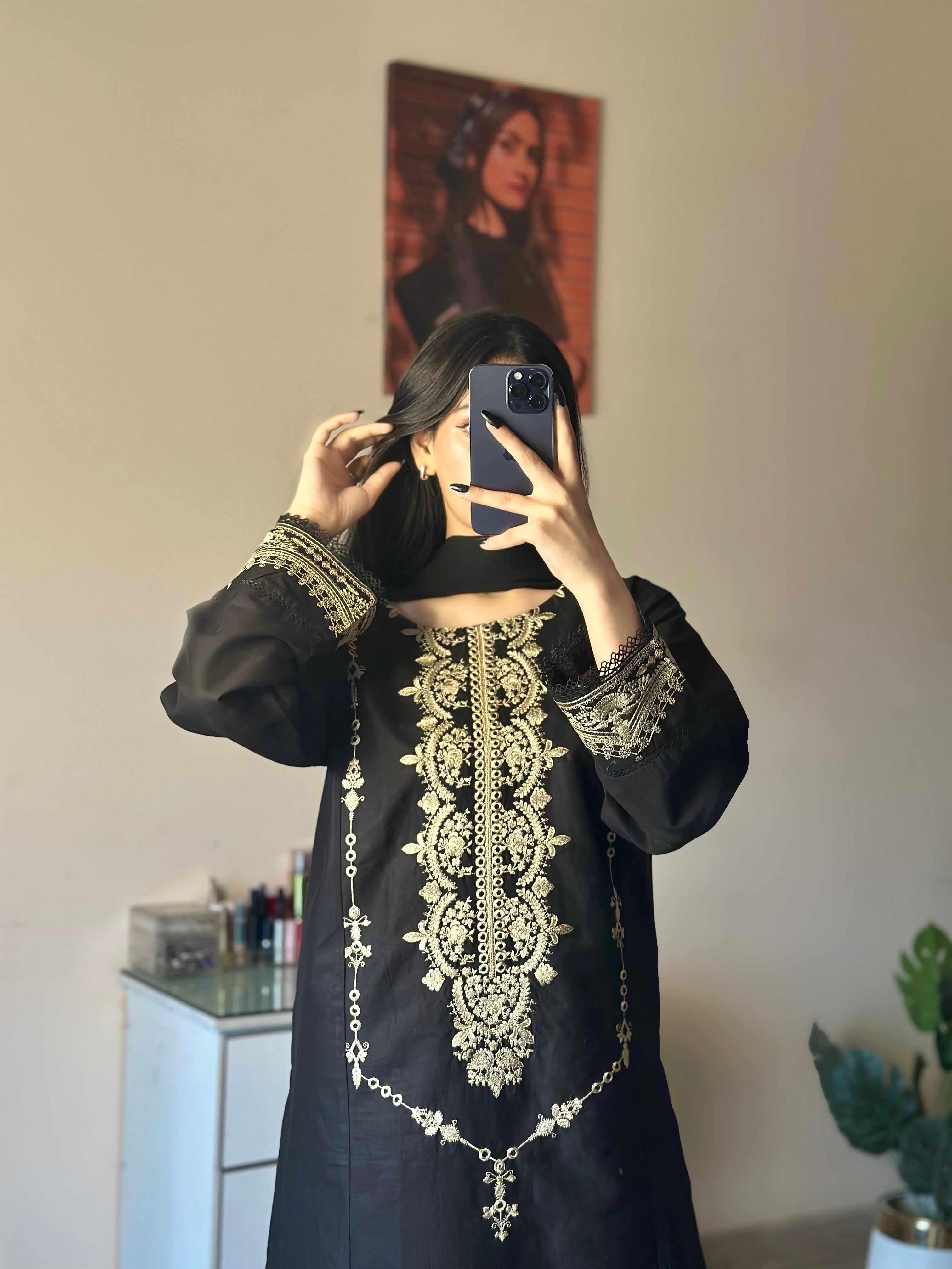 3 Piece - Black Embroidered Dress