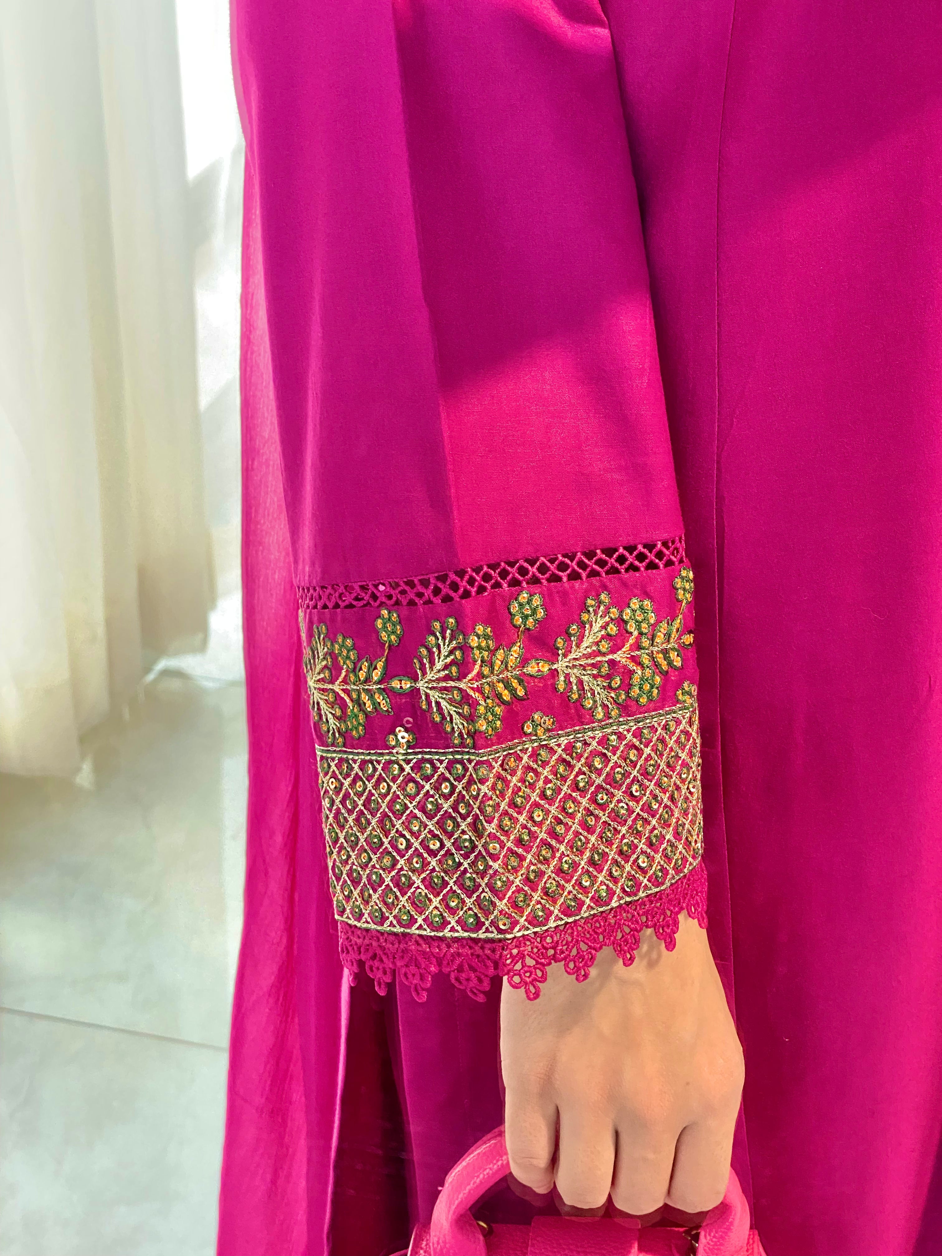 3 Piece - Magenta Embroidered Dress