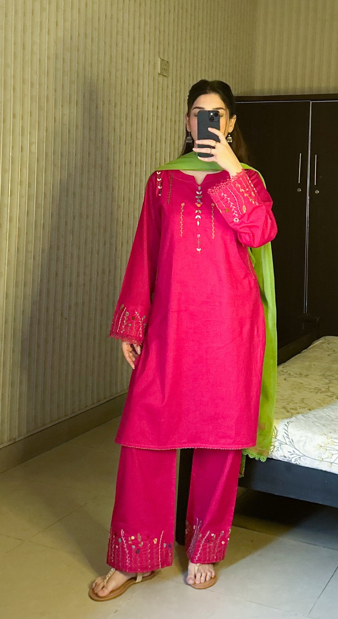 3 Piece - Pink Embroidered Dress