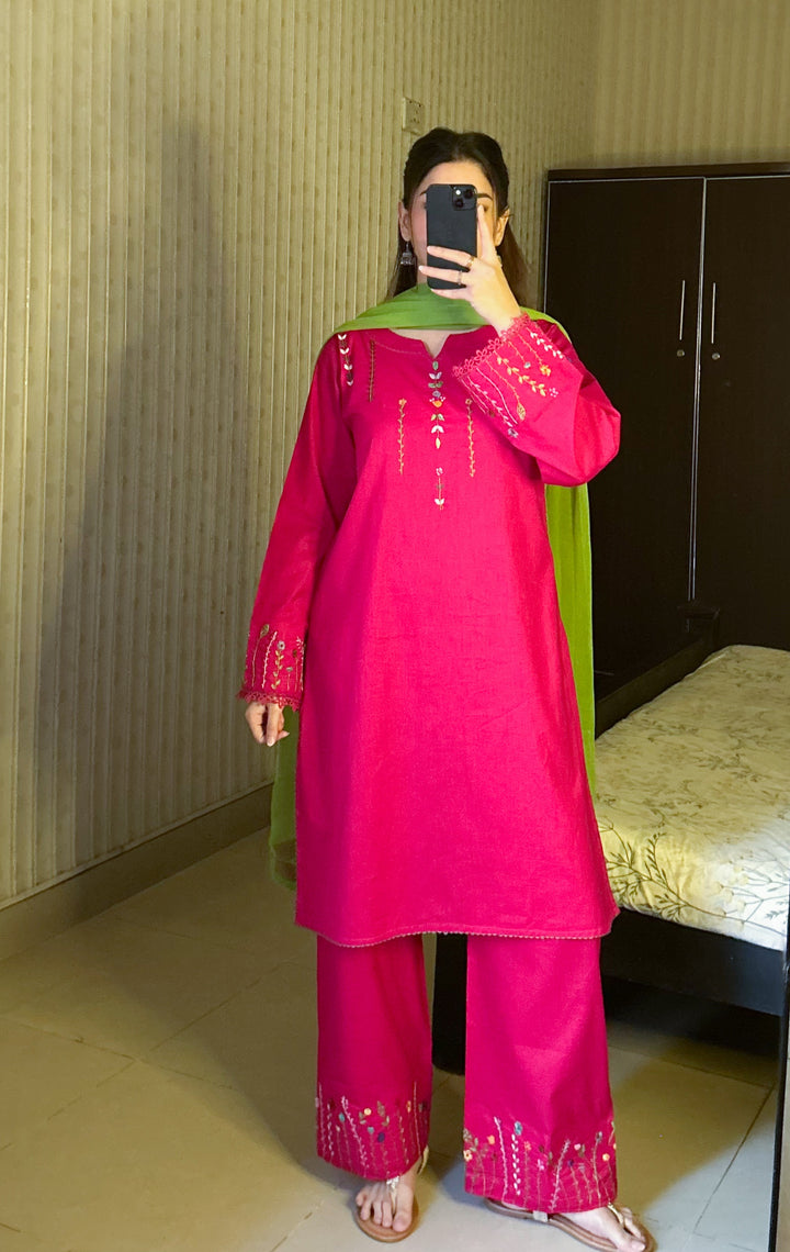 3 Piece - Pink Embroidered Dress