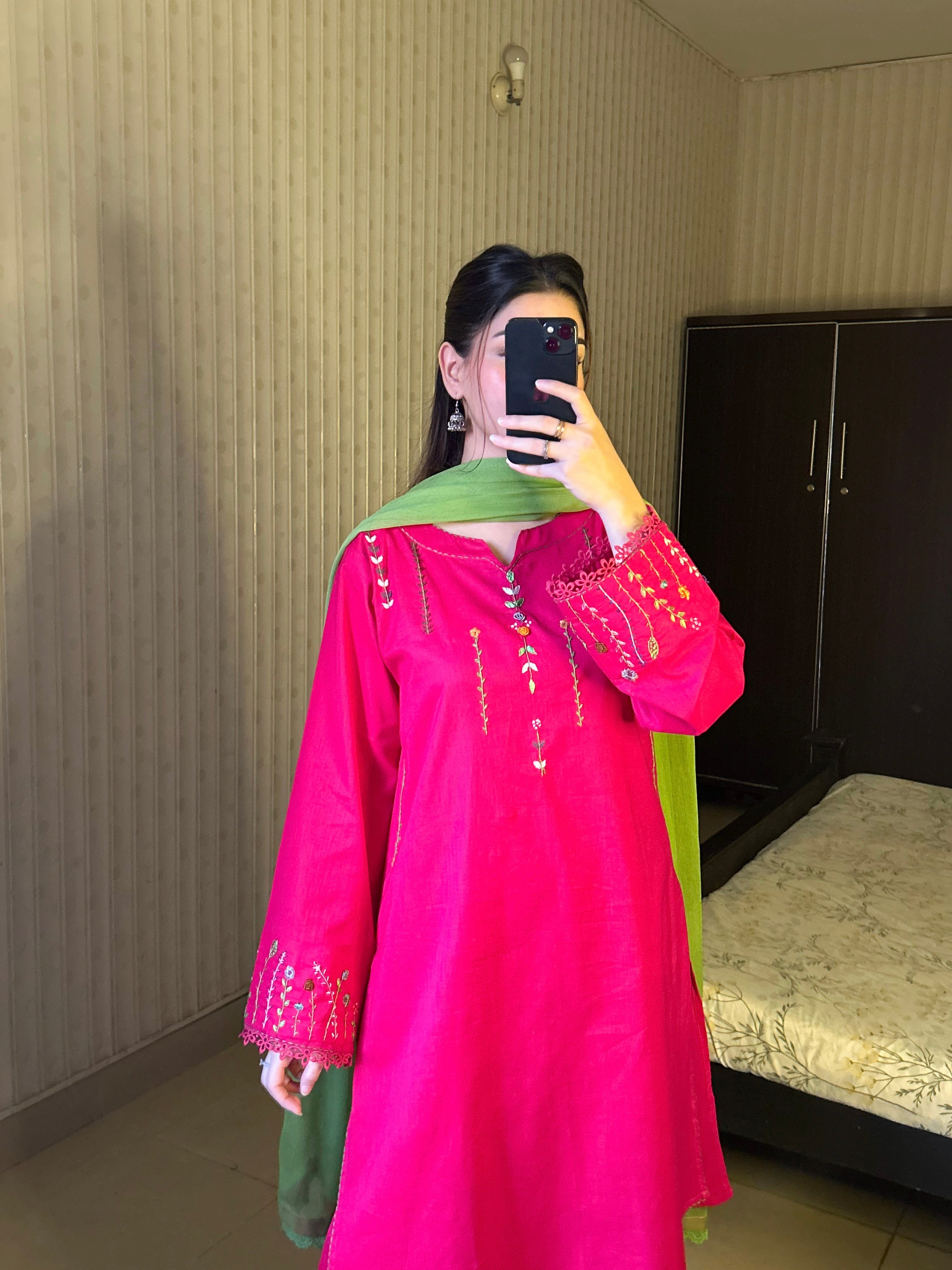3 Piece - Pink Embroidered Dress
