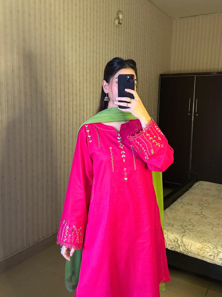 3 Piece - Pink Embroidered Dress