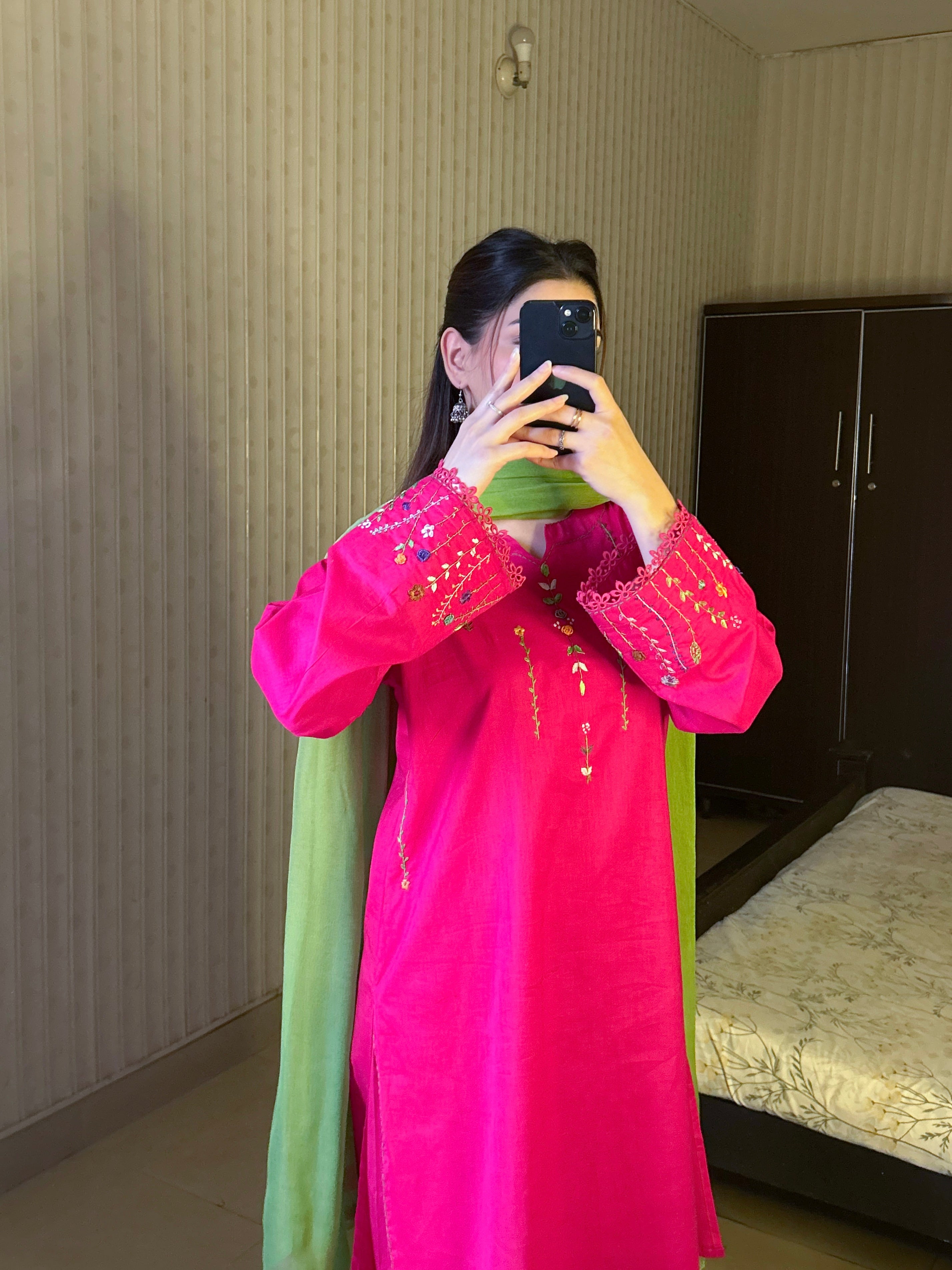 3 Piece - Pink Embroidered Dress