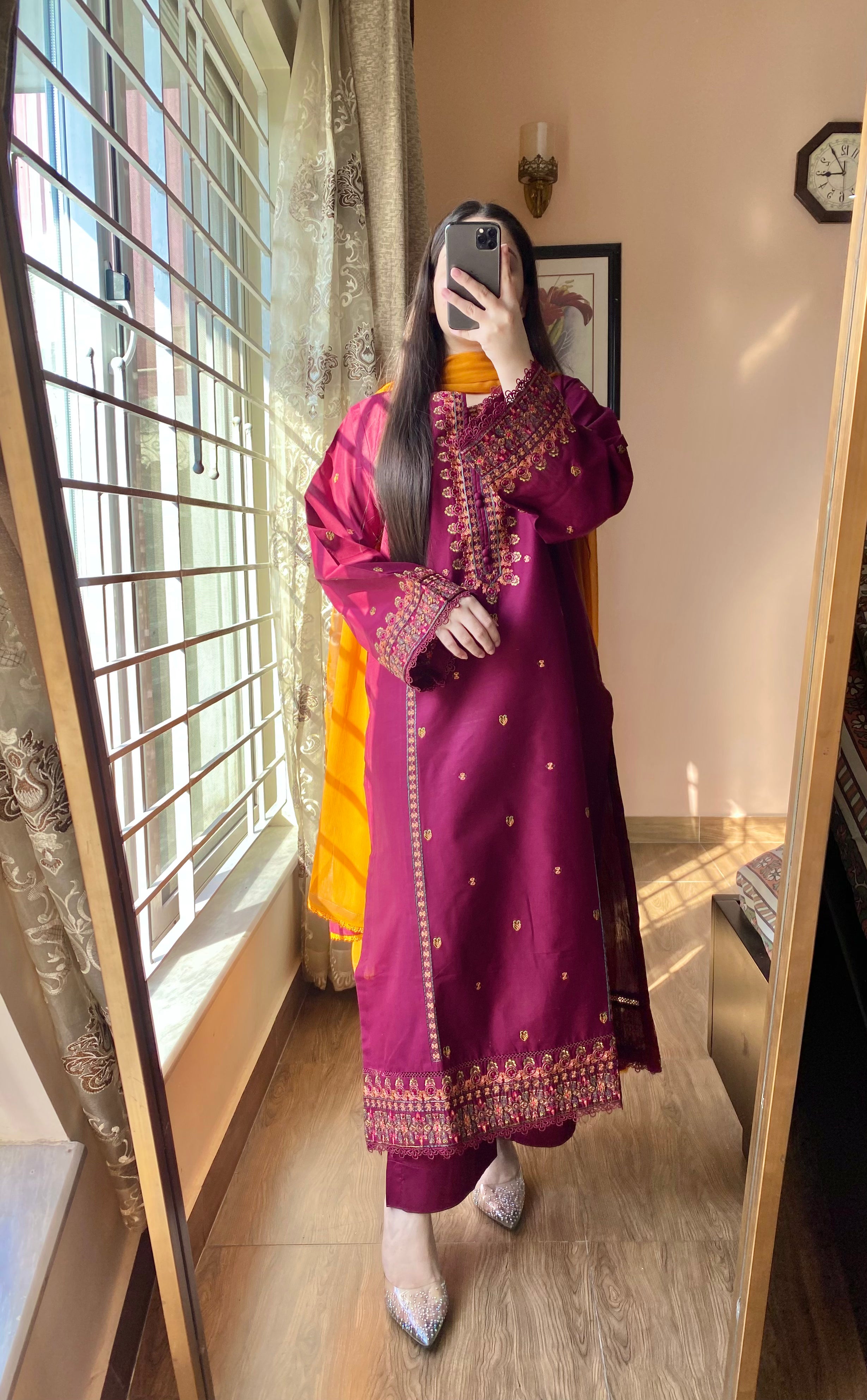 3 Piece - Carmine Embroidered Dress