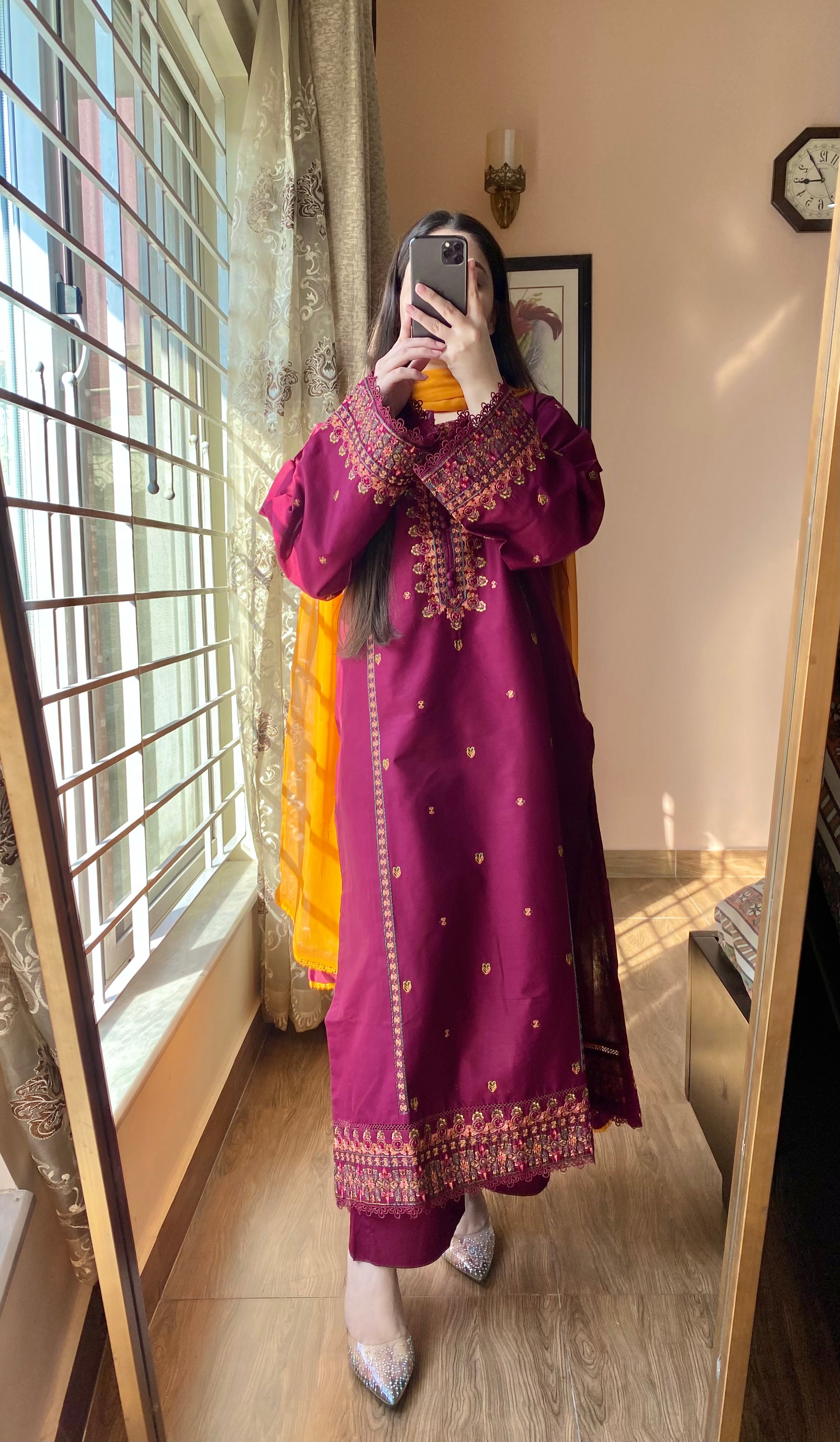 3 Piece - Carmine Embroidered Dress