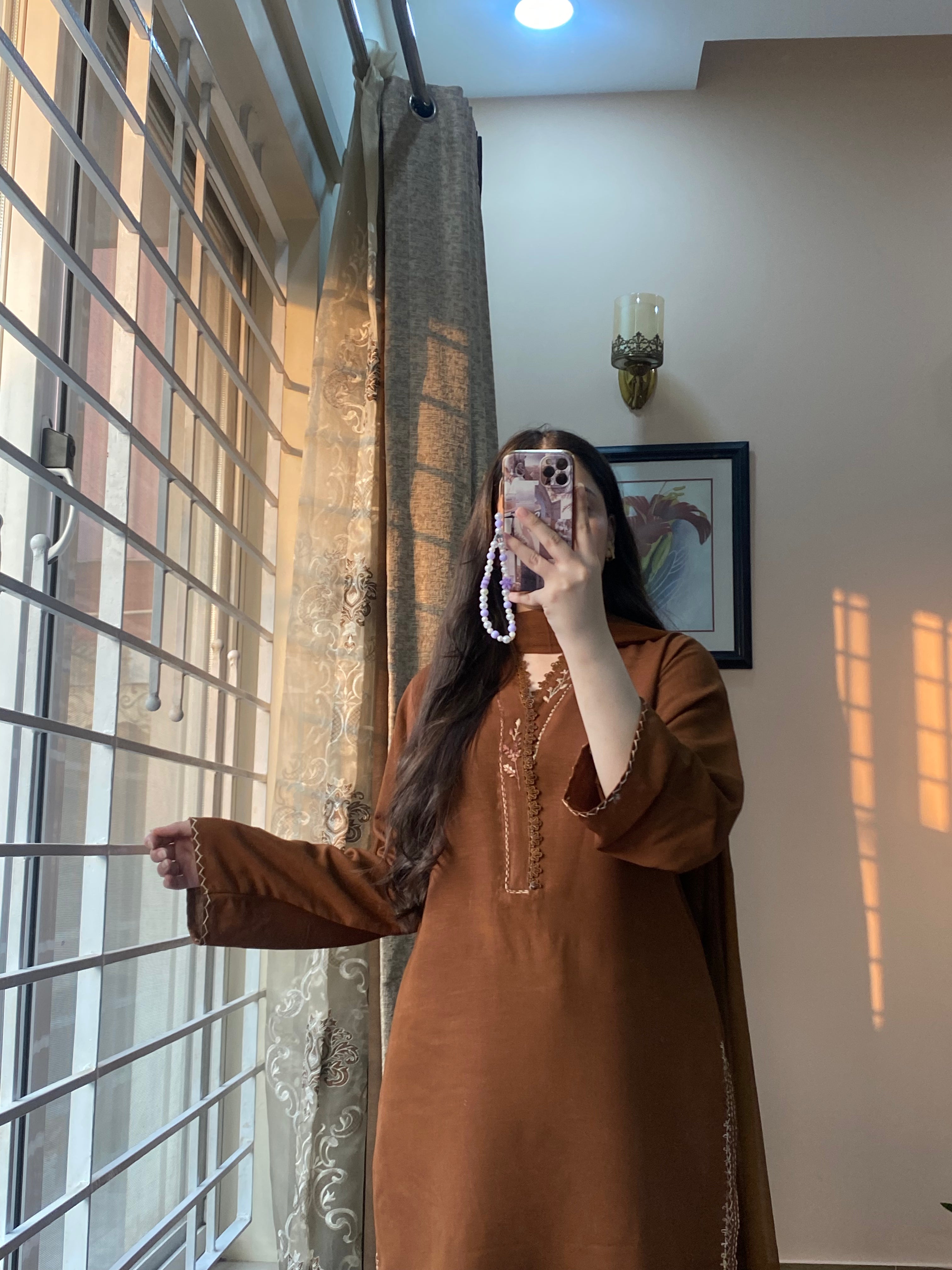 3 PIECE – Brown Silk Karandi Dress