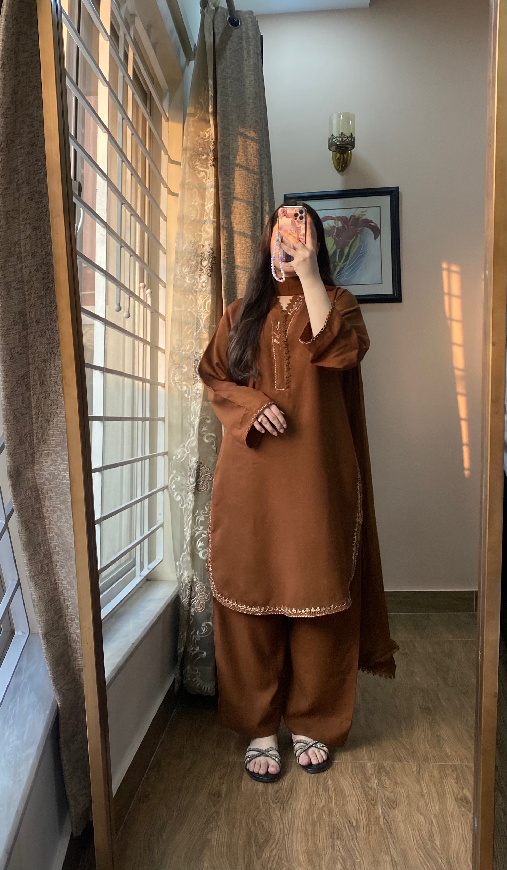 3 PIECE – Brown Silk Karandi Dress