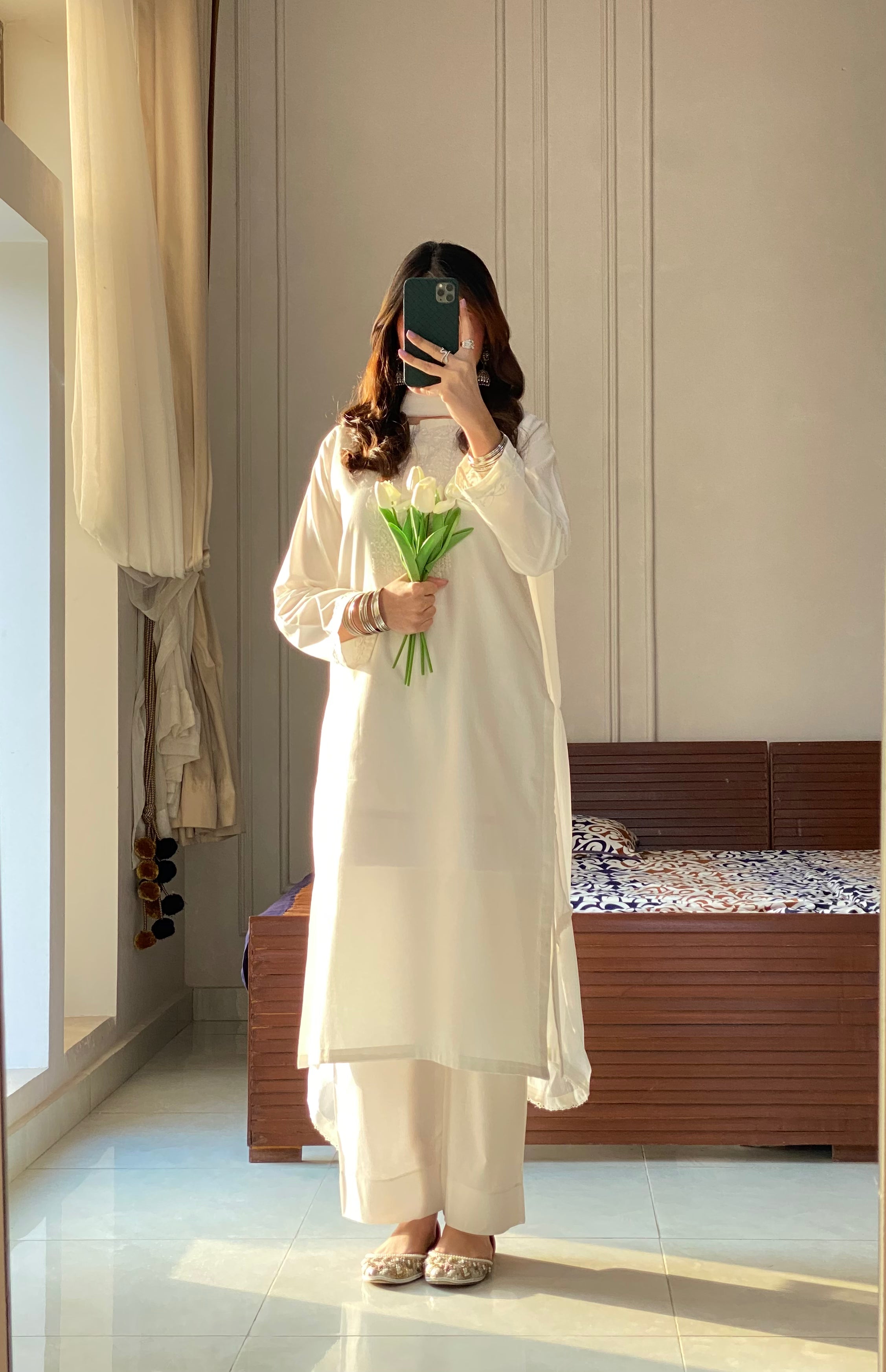 3 Piece - White Embroidered Dress