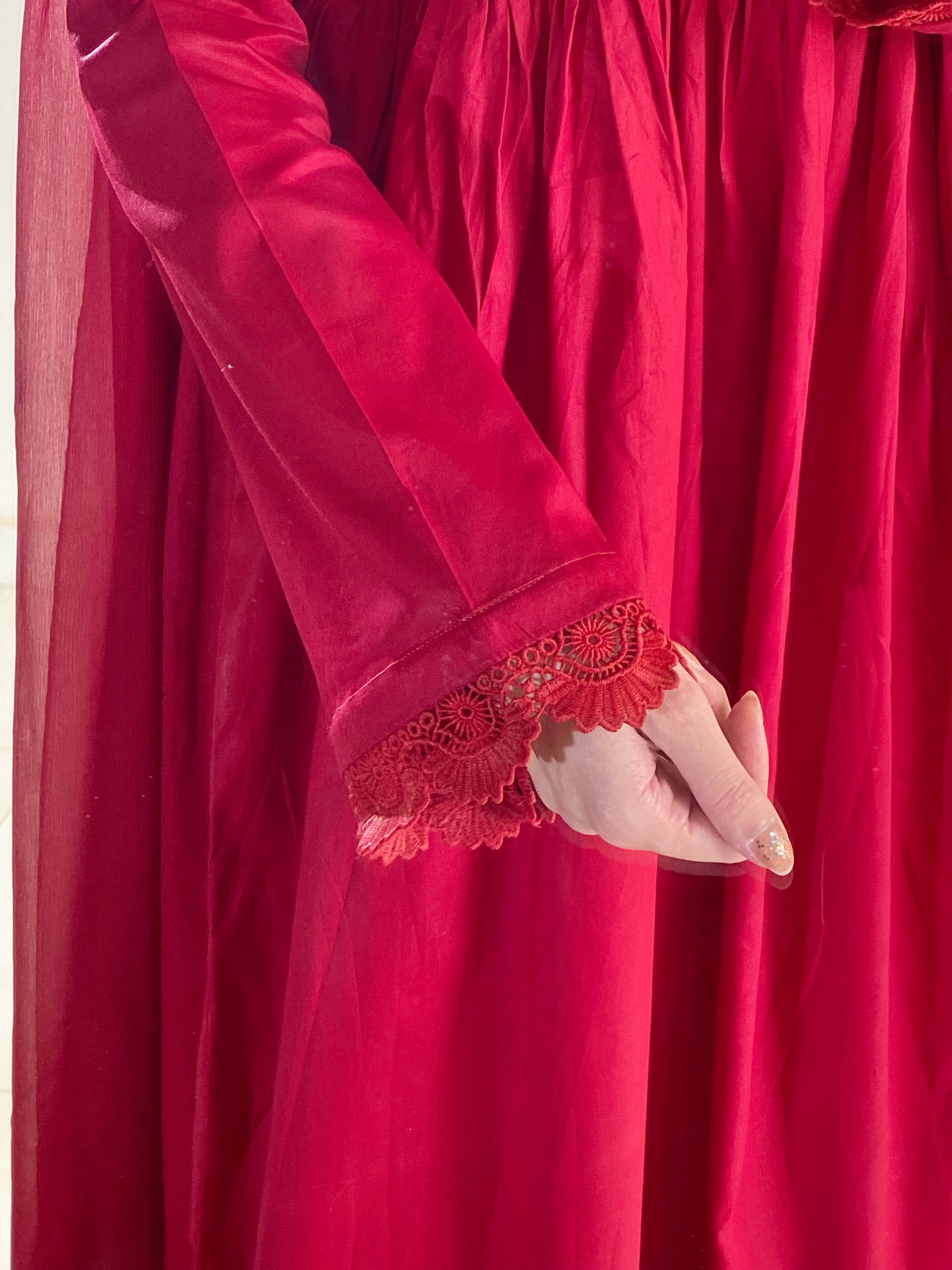 3 Piece -Maroon Embroidered Frock