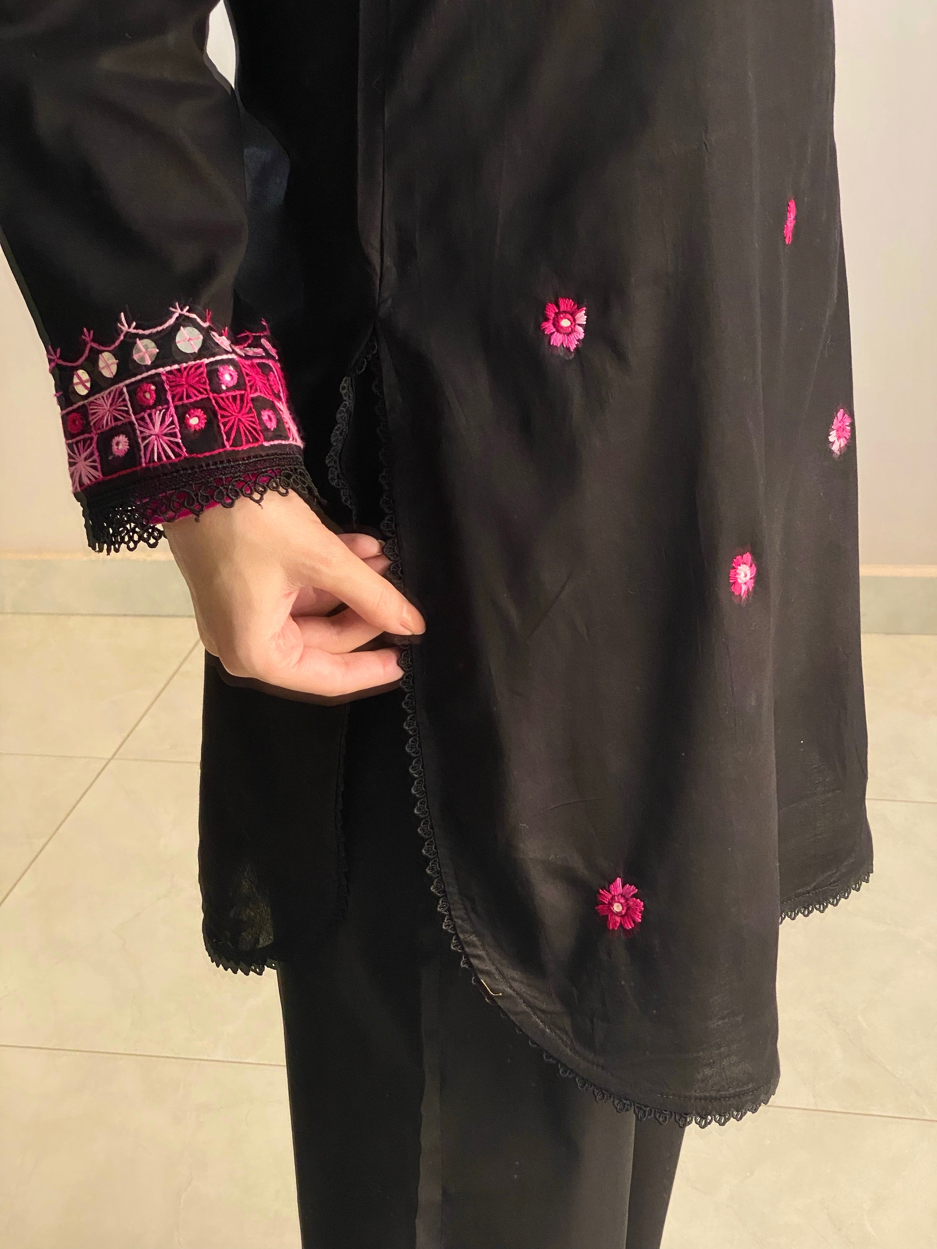 3 Piece - Gulnaar Black Handcrafted Dress