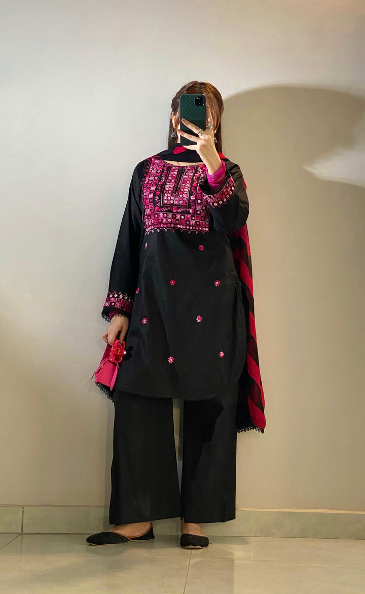 3 Piece - Gulnaar Black Handcrafted Dress
