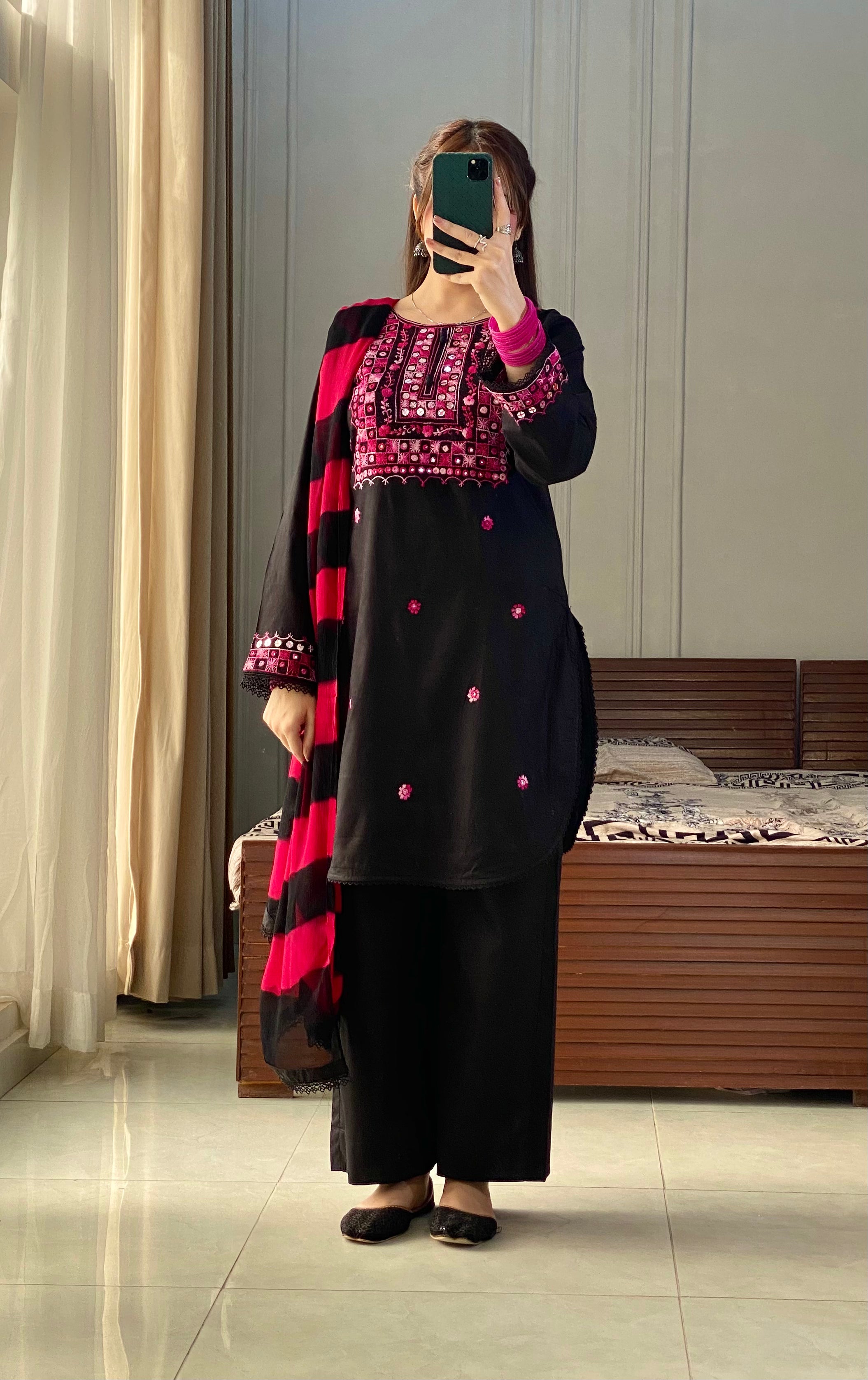 3 Piece - Gulnaar Black Handcrafted Dress