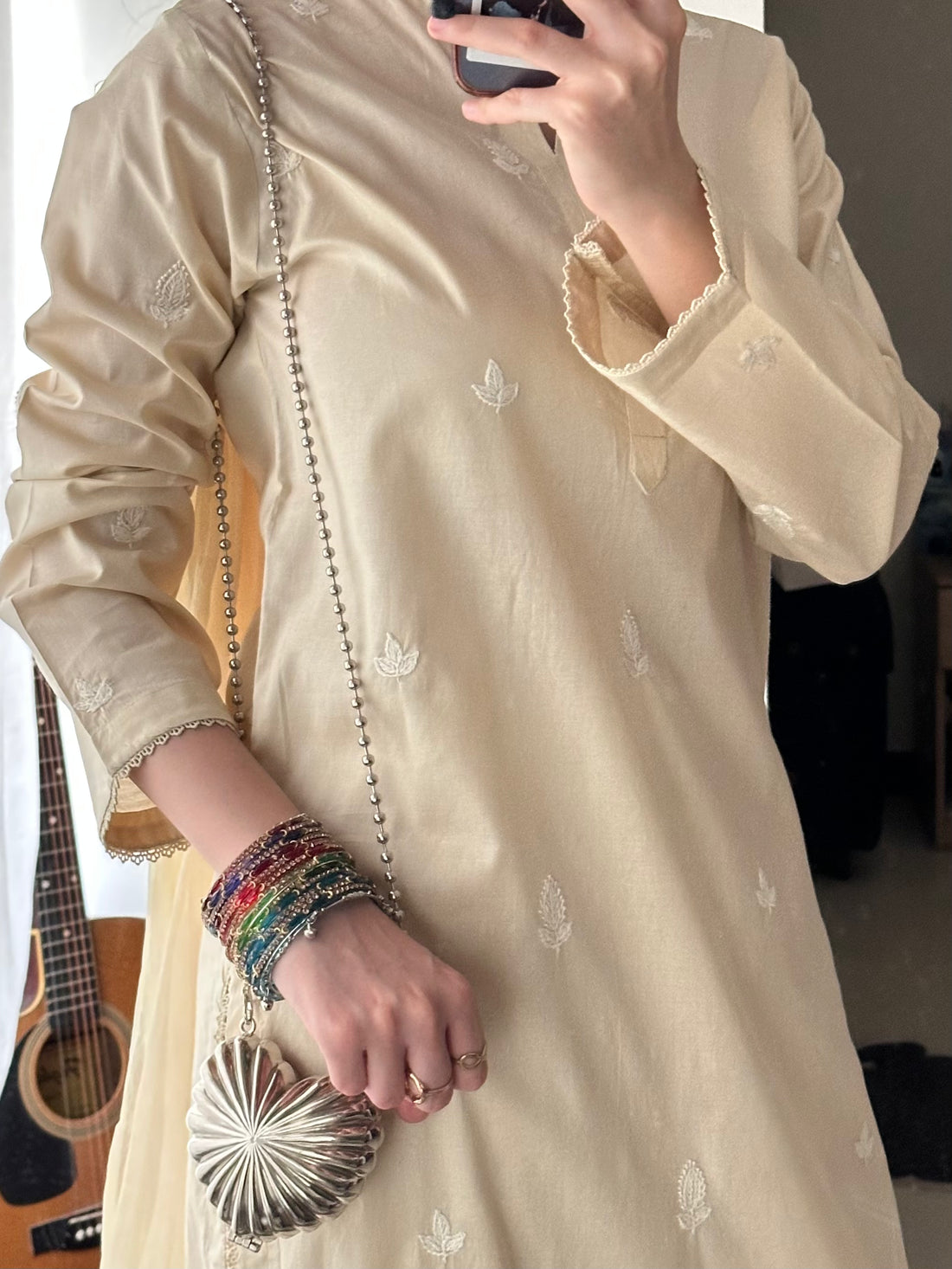 3 Piece - Beige Embroidered Dress