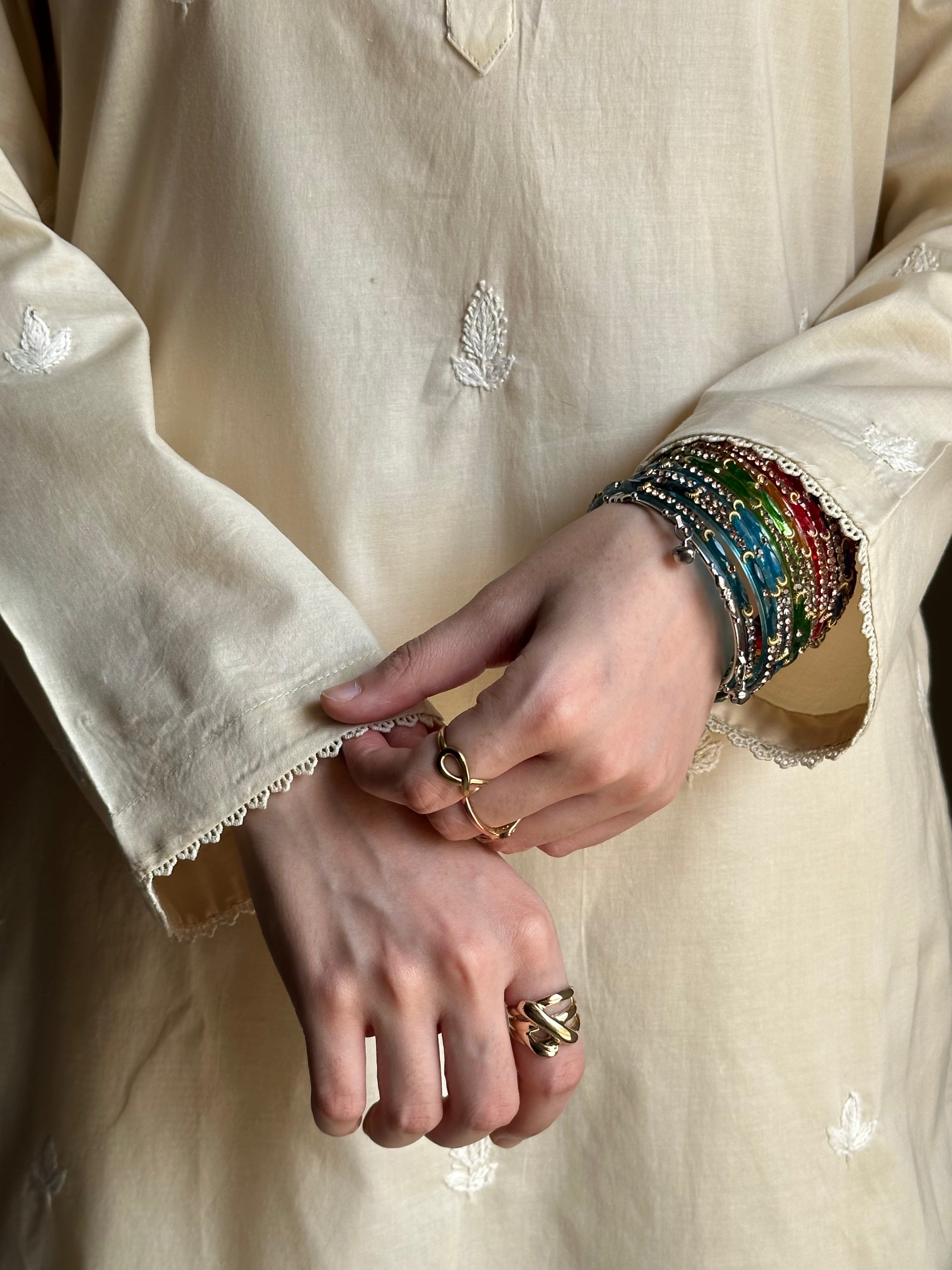 3 Piece - Beige Embroidered Dress