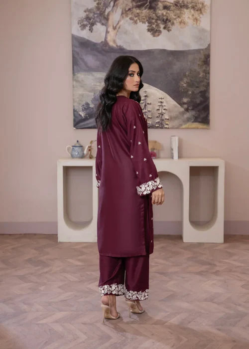 Rose Plum Embroidered 2-Piece Stitched Suit for Women