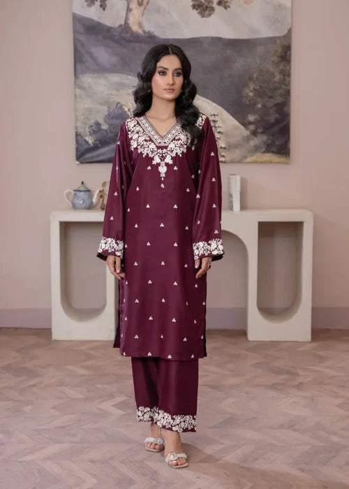 Rose Plum Embroidered 2-Piece Stitched Suit for Women